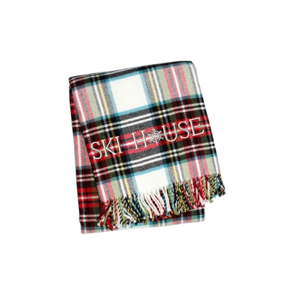 HomeRoots 55" Cozy Ski House Tartan Plaid Throw Blanket - Embroidered, Soft Cotton Blend with Fringe Trim 713572