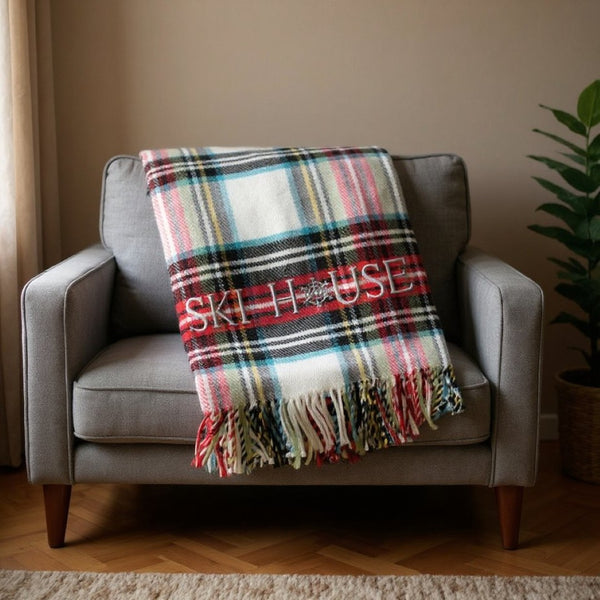 HomeRoots 55" Cozy Ski House Tartan Plaid Throw Blanket - Embroidered, Soft Cotton Blend with Fringe Trim 713572