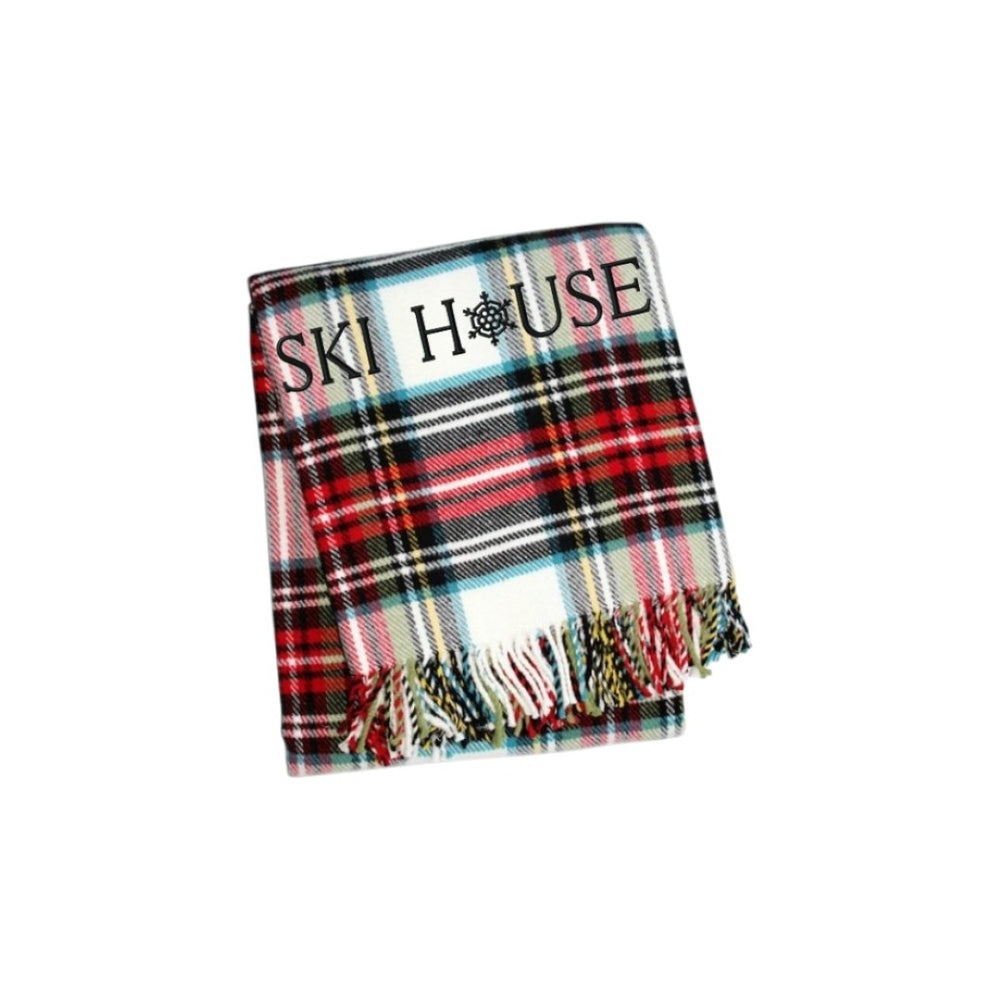 HomeRoots 55" Sage & White Cotton Blend Throw Blanket with Embroidery & Fringe - Perfect for Cozy Lake House Décor 713573