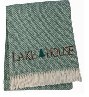 HomeRoots 55" Coastal Charm Navy Blue & White Striped Cotton Throw Blanket with Embroidered Detail & Fringe 713574