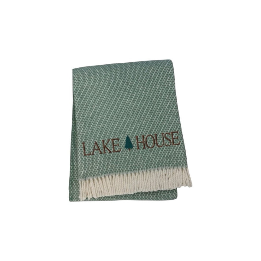 HomeRoots 55" Coastal Charm Navy Blue & White Striped Cotton Throw Blanket with Embroidered Detail & Fringe 713574