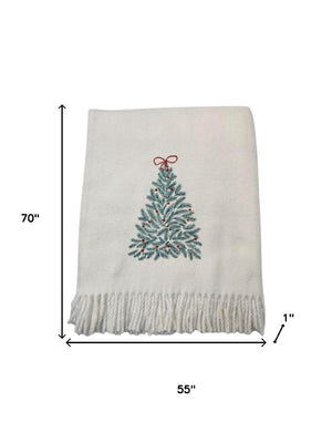 HomeRoots 55" Navy Blue Woven Snowman Throw Blanket - Ultra-Soft Cotton Blend with Fringe for Cozy Comfort 713576