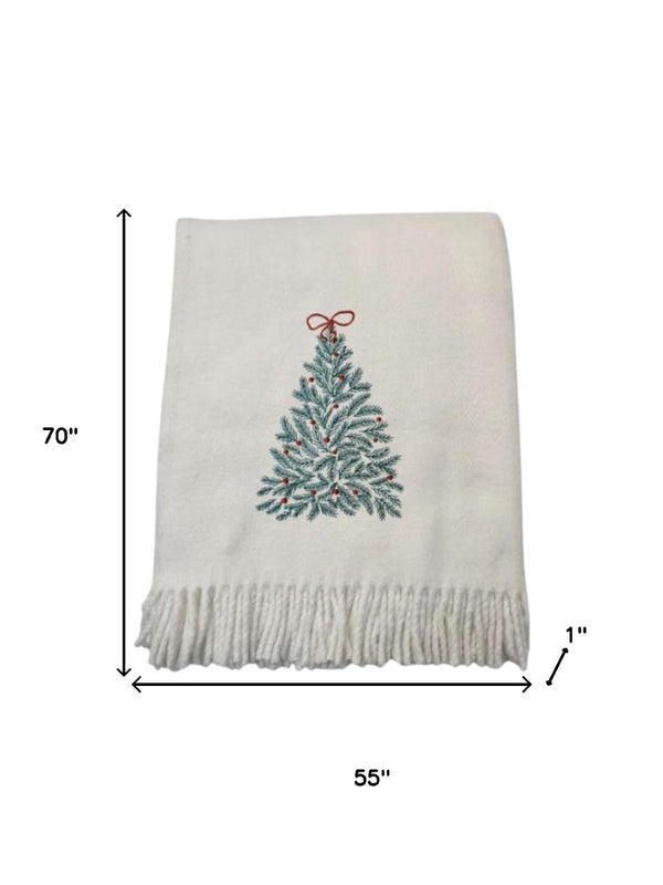 HomeRoots 55" Navy Blue Woven Snowman Throw Blanket - Ultra-Soft Cotton Blend with Fringe for Cozy Comfort 713576