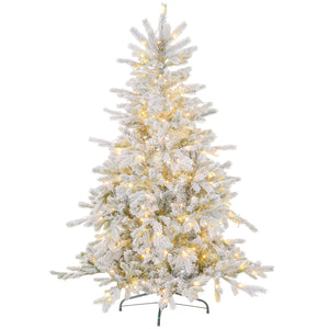 English Elm Homcom 5Ft Prelit Snow Flocked Christmas Tree With 931 Tips, Warm White Leds & Sturdy Metal Base W2225P249645
