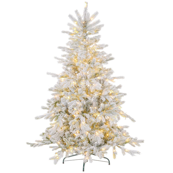 English Elm Homcom 5Ft Prelit Snow Flocked Christmas Tree With 931 Tips, Warm White Leds & Sturdy Metal Base W2225P249645