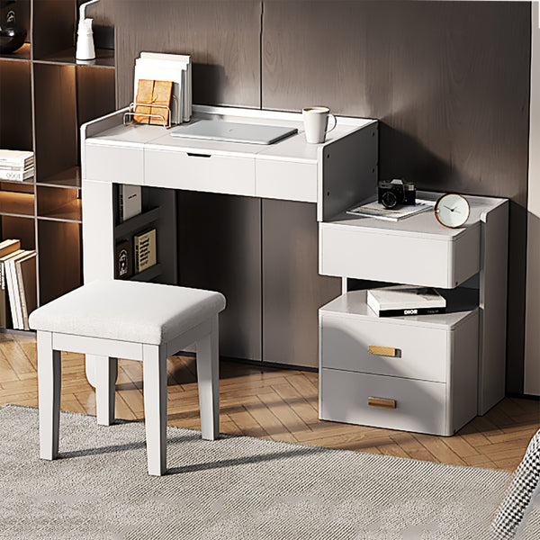 English Elm 3-in-1 Makeup Vanity Desk with Flip Mirror, LED 3-Color Lighting, Expandable Length & Ample Storage Drawers White N844P285298A