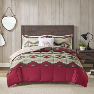 JLA Home Woolrich - Down Southwest-Inspired Comforter Set with Sherpa Bear Pillow, OEKO-TEX, Softspun Flannel Feel Red WR10-3861