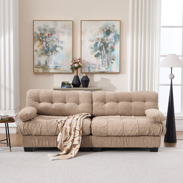 English Elm Cloud Modular Sectional Sofa Deep Seat Flannelette Upholstered Living Room Couch Light Brown W2120S00018