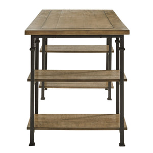 English Elm Vintage Factory Collection Industrial Writing Desk 60" Rustic Poplar with 4 Open Shelves Iron Frame Modern Home Office Table B011P220224