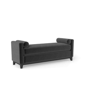 English Elm 66.34 Inch Sherpa Fleece Bench with Fluted Wood Legs Bolster Pillows Mid-century Lounge Black W1658P445921