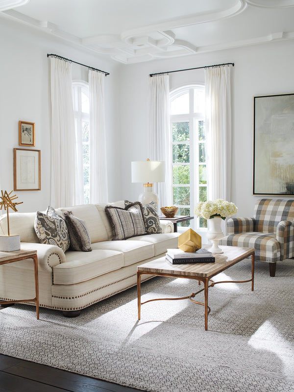 Lexington Menlo Park Cocktail Table With Exotic Tiger Brown Travertine Top And Artisan Maritime Brass Base Montecito  740-945