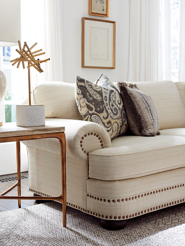 Lexington Menlo Park Metal End Table With Unique Tiger Brown Travertine Top And Artisan Maritime Brass Finish Montecito  740-955
