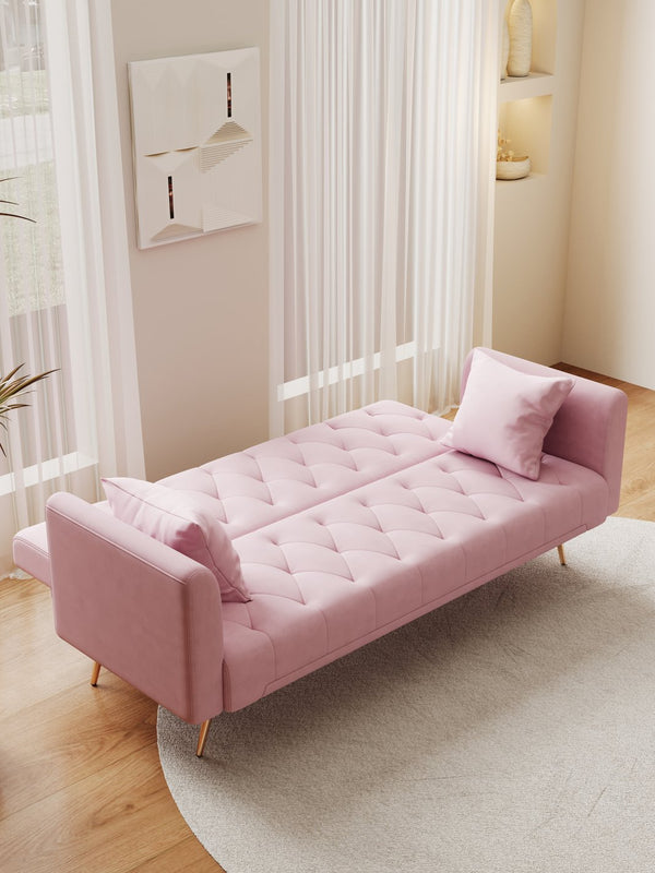 English Elm 71 Convertible Loveseat Sofa Bed Velvet Upholstered 2-Seater with Golden Legs, Retro Chic, 600lb Capacity Pink W165880948