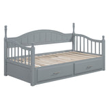 English Elm Wooden Twin Size Daybed With Twin Size Trundle, Extendable Daybed With Two Storage Drawers,Gray(Expected Arrival Time:9.12)