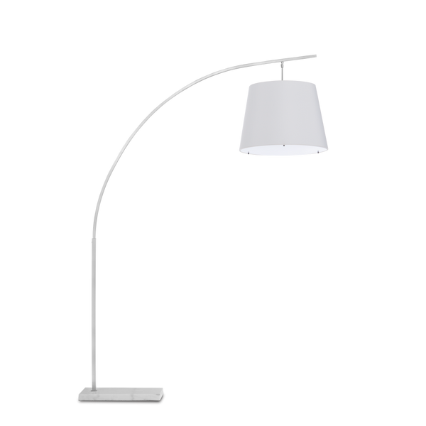 Cloister Modern Nickel Floor Lamp with White Linen Shade - Contemporary Arc Design for Stylish Spaces