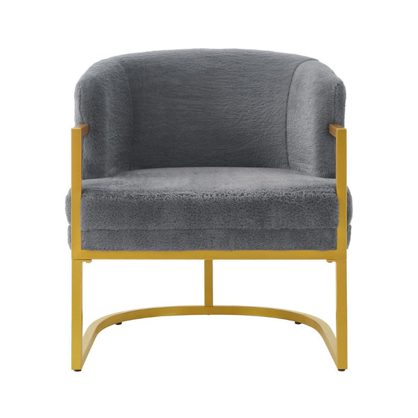 English Elm Modern Faux Fur Accent Chair Plush Upholstered Seat with Gold Iron Legs for Any Room Grey N763P360688E
