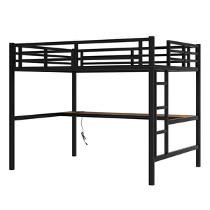 English Elm Metal Full Size Loft Bed with Desk, USB Power & RGB LED Lighting, Space-Saving Black Frame W1580P251091