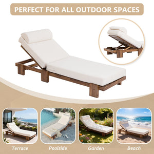 English Elm U_style Solid Acacia Wood Outdoor Lounge Set Adjustable Reclining Poolside Chairs with Headrest Beige WY000483AAA