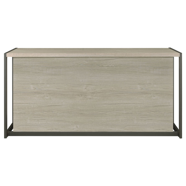 English Elm Brisley Weathered Whitewashed Grey Office Desk with Gunmetal Sled Base, 3-Drawer Ergonomic Storage (60") B062P333477