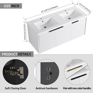 English Elm 48" Modern Wall-Mounted Bathroom Vanity With Resin Double Sink & Soft-Close Doors For Stylish Storage P2 W999S00352-GIGA