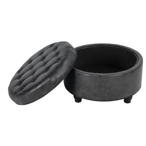 English Elm Gery Round Tufted Storage Ottoman Faux Leather Lift Top Living Room Footrest Black+ Gray B056P416974