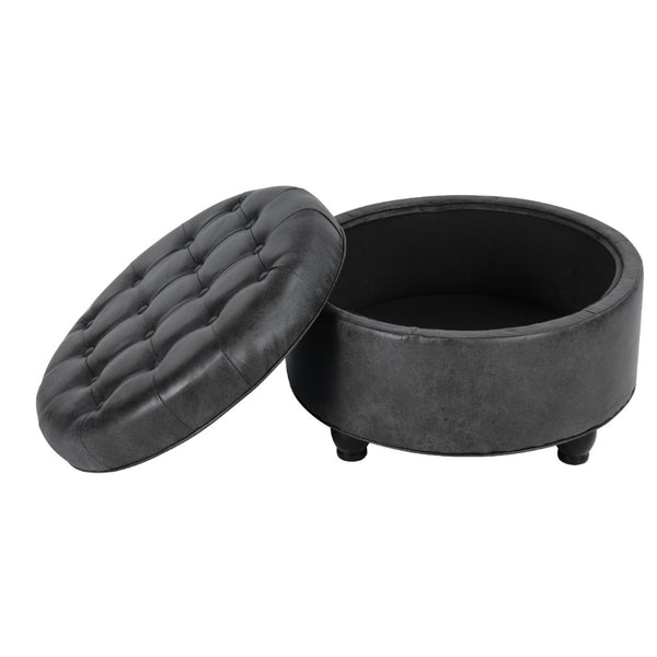 English Elm Gery Round Tufted Storage Ottoman Faux Leather Lift Top Living Room Footrest Black+ Gray B056P416974