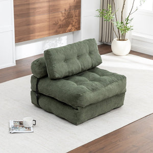 English Elm Folding Floor Sofa Bed Convertible Sleeper Chair with Shredded Foam Corded Fabric Green W2200P442796