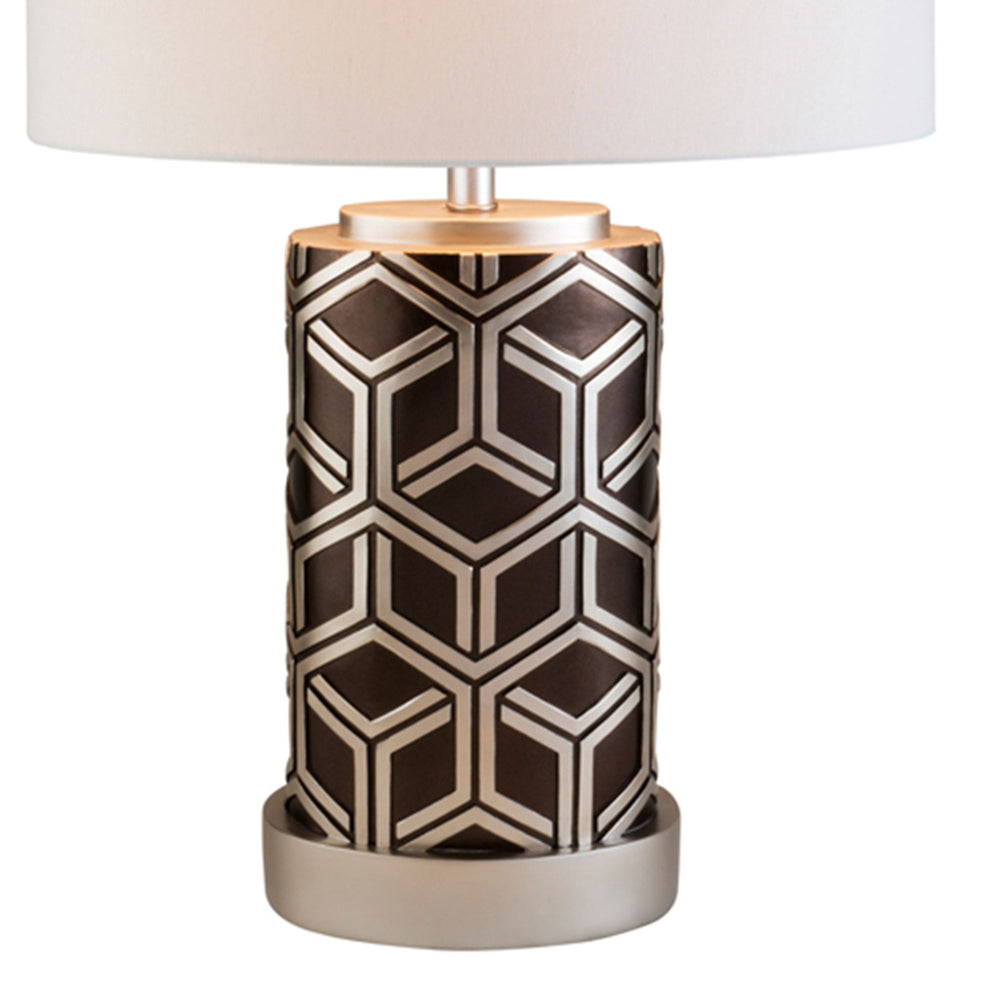 English Elm 29.5" Polyresin Table Lamp with Chestnut Geometric Weave Finish, Oval White Fabric Shade, UL Listed Brown B072116202