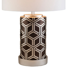 English Elm 29.5" Polyresin Table Lamp with Chestnut Geometric Weave Finish, Oval White Fabric Shade, UL Listed Brown B072116202