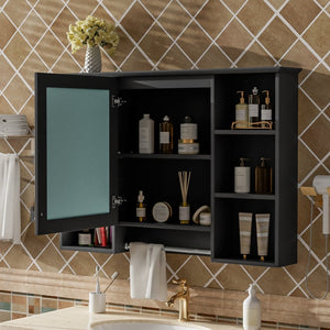 English Elm 3-in-1 Wall Mounted Bathroom Medicine Cabinet with Soft Close Mirror and Towel Bar Black N710P358613B