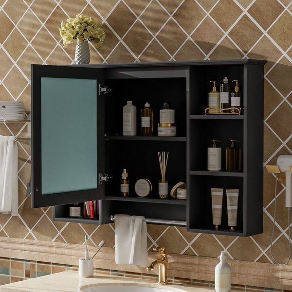 English Elm 3-in-1 Wall Mounted Bathroom Medicine Cabinet with Soft Close Mirror and Towel Bar Black N710P358613B