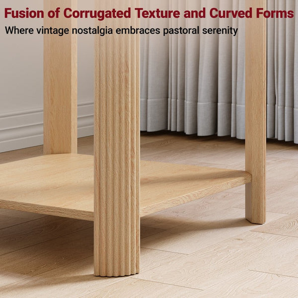 English Elm Rounded Square End Tables Set of 2 Boho Walnut with Wave Legs and Open Shelf W5563P449957