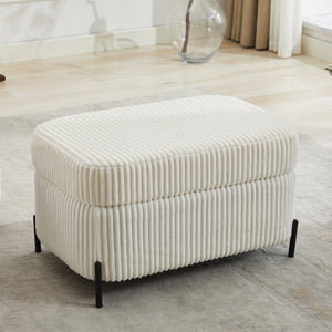 English Elm 30.3" Corduroy Upholstered Ottoman with Hidden Storage Compartment for Entryway or Living Room Ivory W1298P203731