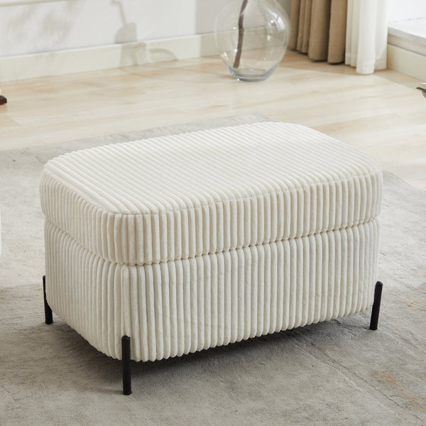 English Elm 30.3" Corduroy Upholstered Ottoman with Hidden Storage Compartment for Entryway or Living Room Ivory W1298P203731