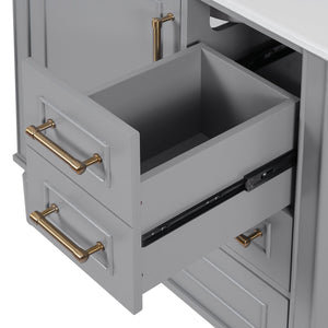 English Elm 30" Elegant Bathroom Vanity with Ceramic Sink, Soft-Close Door & 3 Drawers, Gold Handles, Durable Finish Gray N729P184479E