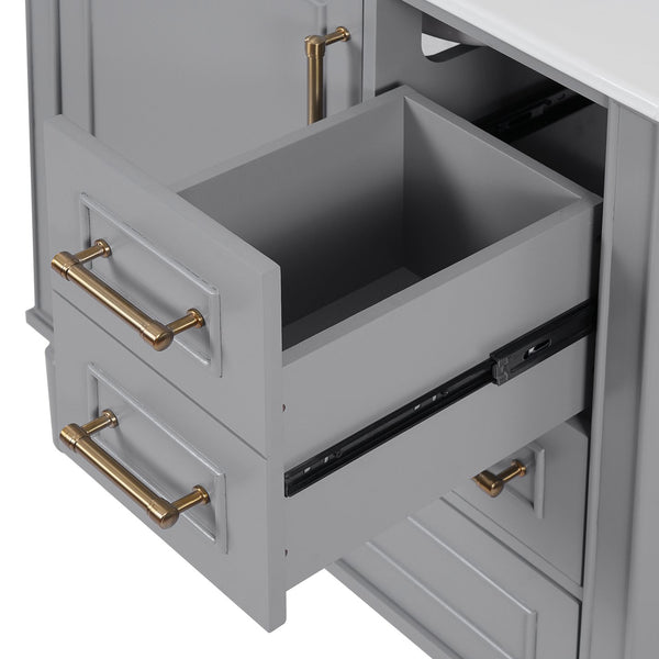 English Elm 30" Elegant Bathroom Vanity with Ceramic Sink, Soft-Close Door & 3 Drawers, Gold Handles, Durable Finish Gray N729P184479E