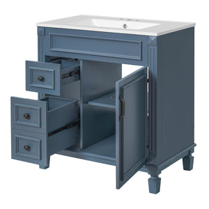 English Elm 30" Bathroom Vanity With Elegant Ceramic Sink – French-Inspired Design, Soft-Close Drawers & Storage N710P323328C