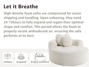 English Elm Round Cloud Sofa Bed Waffle Fabric Memory Foam Convertible Couch for Small Space Living Beige W3224P491994