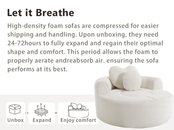 English Elm Round Cloud Sofa Bed Waffle Fabric Memory Foam Convertible Couch for Small Space Living Beige W3224P491994