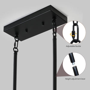 English Elm 32" Red Wood Industrial Farmhouse Pendant Light 5-Light Rectangle Chandelier for Kitchen Island Dining Room Cafes W2312P374775