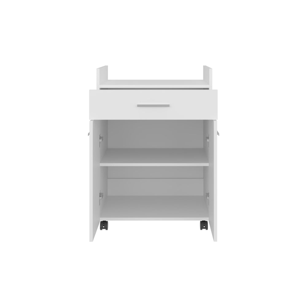 English Elm Kitchen Compact Cart with 2 Doors, 1 Drawer & 2 Shelves on 4 Swivel Wheels — White Engineered Wood Storage B097P350298