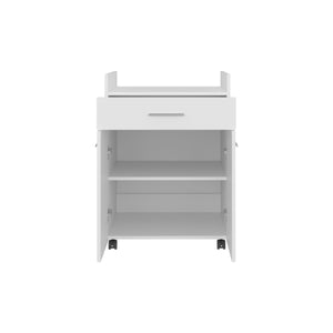 English Elm Kitchen Compact Cart with 2 Doors, 1 Drawer & 2 Shelves on 4 Swivel Wheels — White Engineered Wood Storage B097P350298