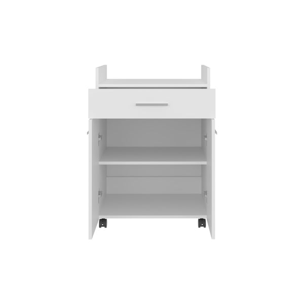 English Elm Kitchen Compact Cart with 2 Doors, 1 Drawer & 2 Shelves on 4 Swivel Wheels — White Engineered Wood Storage B097P350298