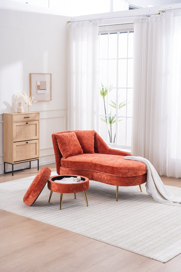 English Elm 58'' Chenille Chaise Lounge with Footstool Pocket Spring Comfort for Bedroom Living Room Red W2363S00088