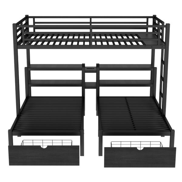 English Elm Twin Triple Bunk Bed Metal L-shaped Frame Sleeps Three Kids White Finish W1580S00480