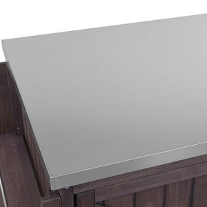 English Elm K&k Rolling Outdoor Kitchen Island Solid Fir Wood Stainless Steel Top Storage Cabinet Dark Brown N707P370287Z