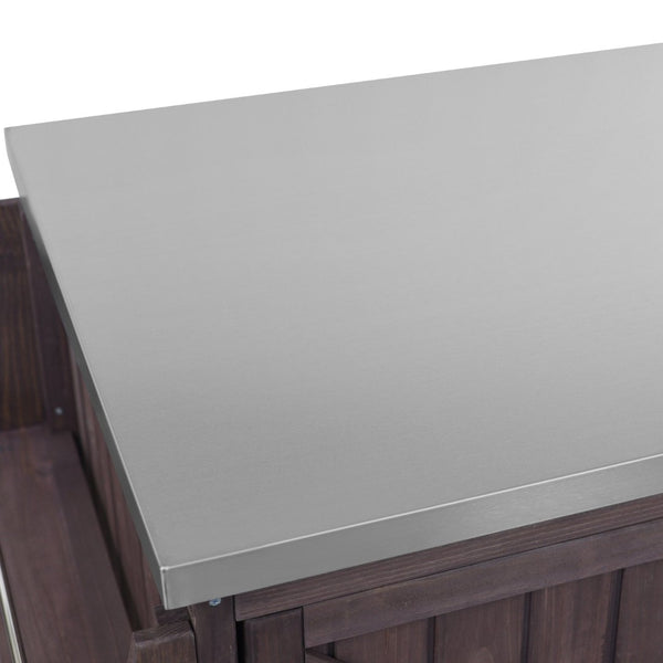 English Elm K&k Rolling Outdoor Kitchen Island Solid Fir Wood Stainless Steel Top Storage Cabinet Dark Brown N707P370287Z