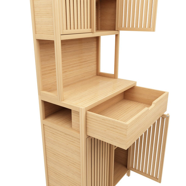 English Elm 72-foot-tall, bamboo double-door storage cabinet in natural finish with drawers, eco-friendly high-capacity organizer for bedroom, bathroom, dining, living rooms W2207P242502