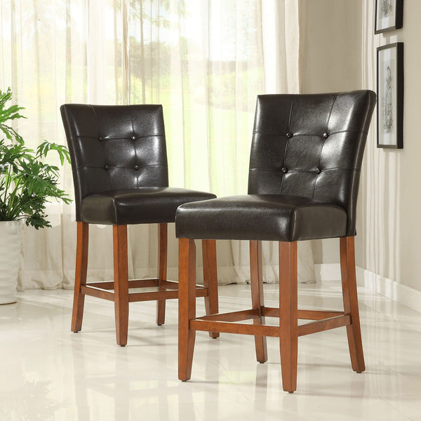 Tufted Counter Stool Pair Hardwood Frame Cherry Finish Kitchen Bar Seating