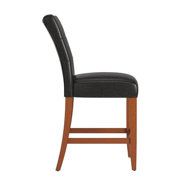 Tufted Counter Stool Pair Hardwood Frame Cherry Finish Kitchen Bar Seating